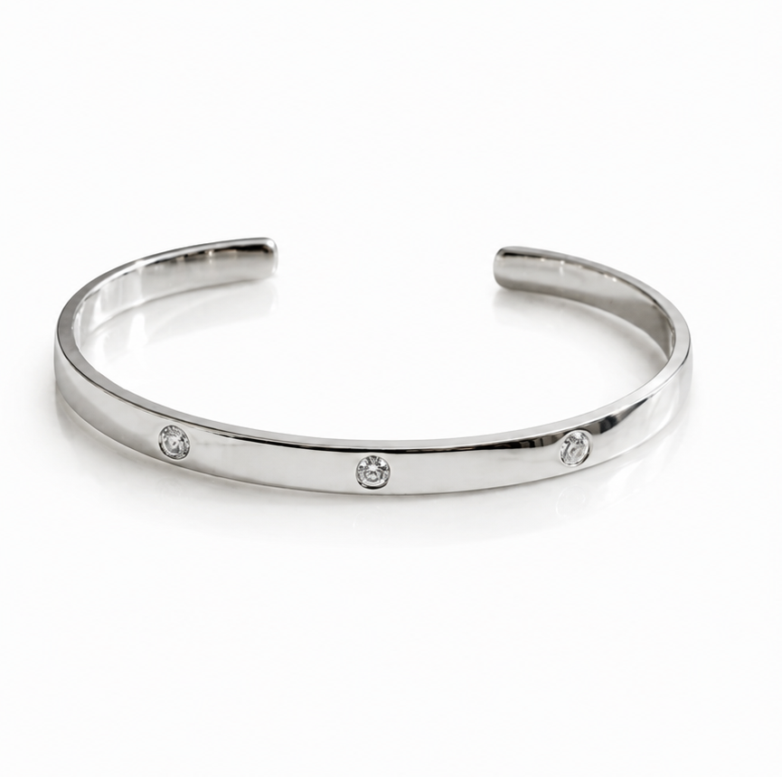 Sterling Silver Torque Bangle with Cubic Zirconia