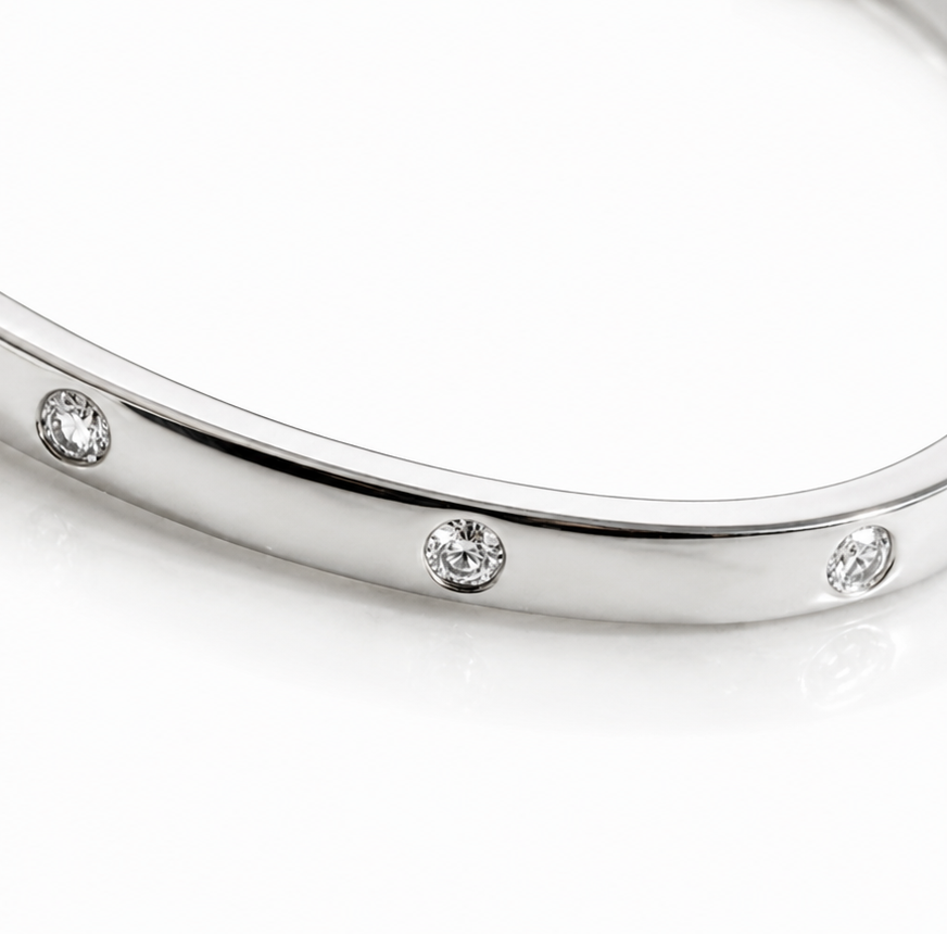 Sterling Silver Torque Bangle with Cubic Zirconia
