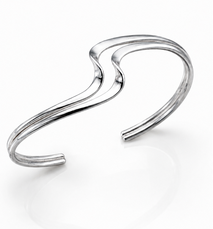 Sterling Silver Double Wave Cuff Bangle