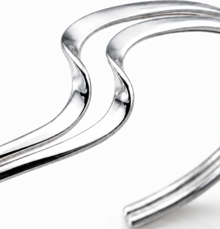 Sterling Silver Double Wave Cuff Bangle