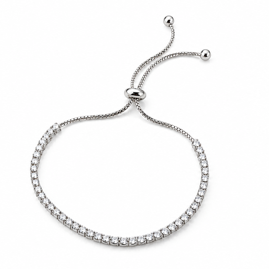925 Sterling Silver Adjustable Cubic Zirconia Tennis Bracelet