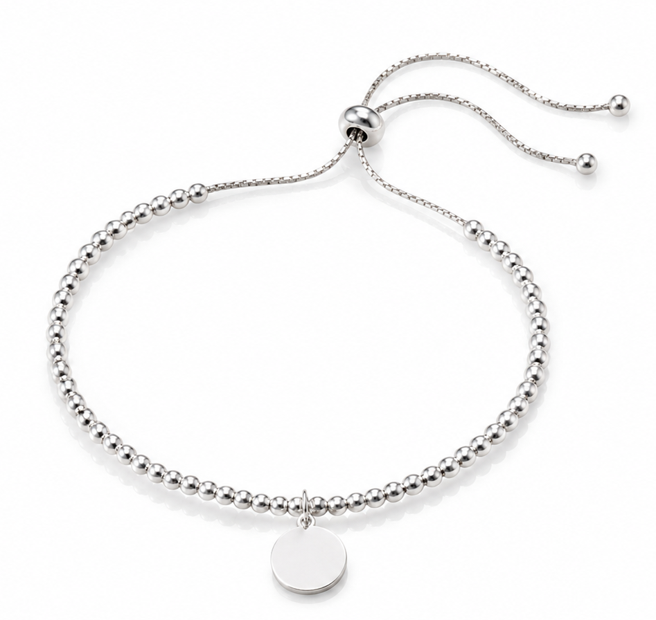 925 Sterling Silver Adjustable Disc Bracelet
