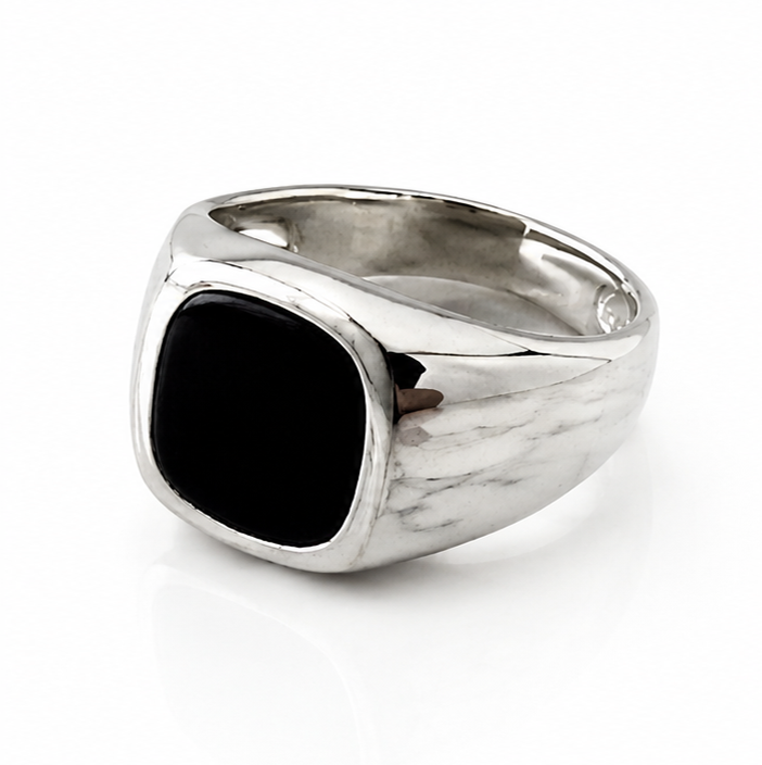 Sterling Silver Black Natural Onyx Signet Ring