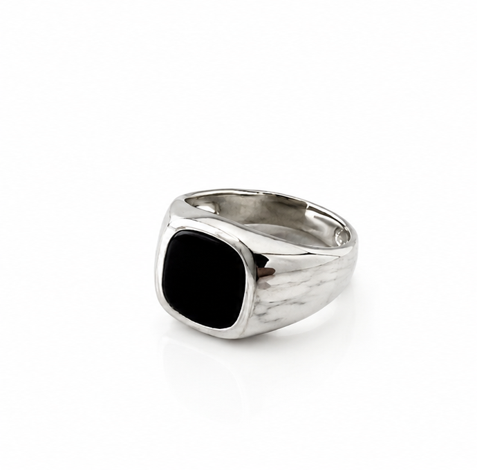 Sterling Silver Black Natural Onyx Signet Ring