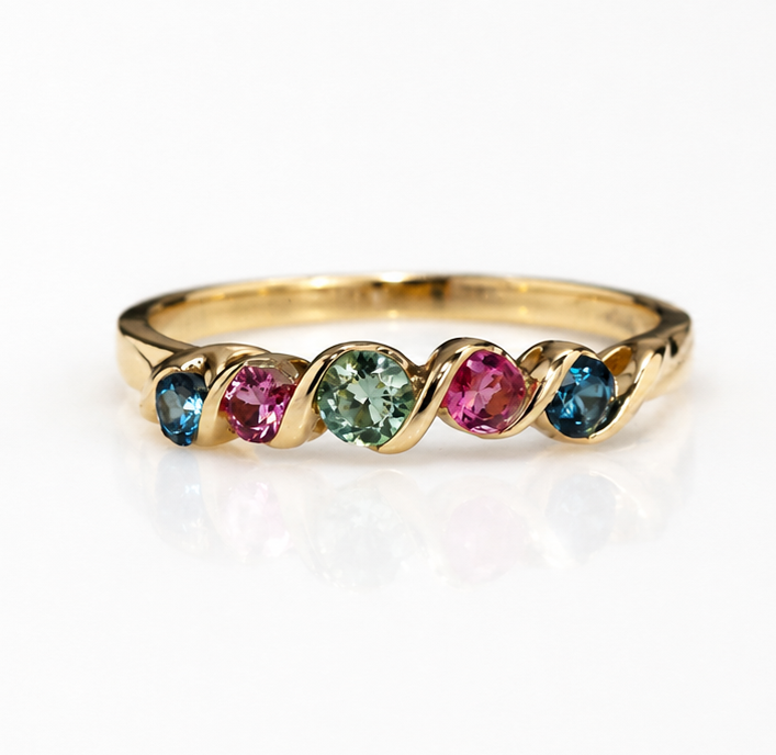 9ct Yellow Gold Multi-Gemstone Twist Ring