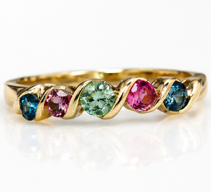 9ct Yellow Gold Multi-Gemstone Twist Ring