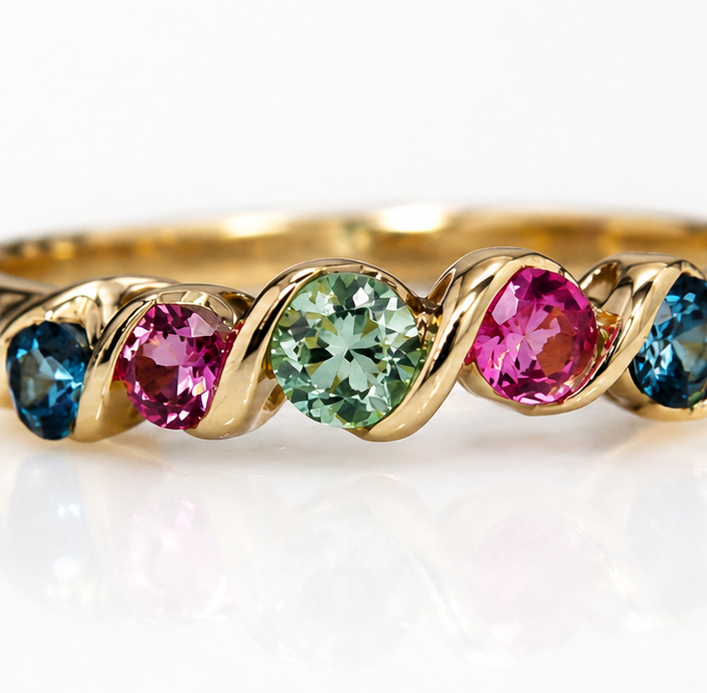 9ct Yellow Gold Multi-Gemstone Twist Ring