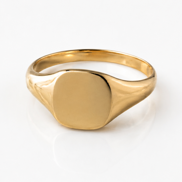 9ct Yellow Gold Cushion Signet Ring - Classic Polished Finish