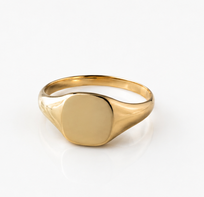 9ct Yellow Gold Cushion Signet Ring - Classic Polished Finish