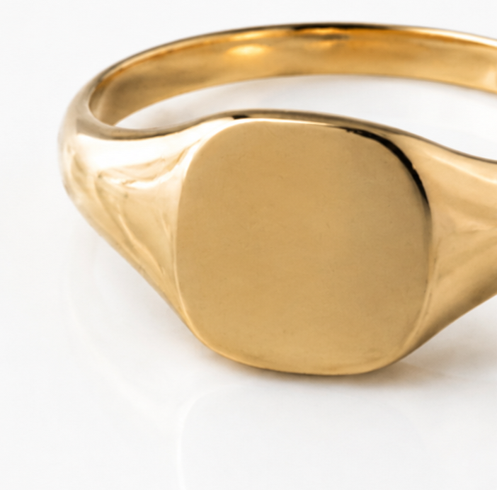 9ct Yellow Gold Cushion Signet Ring - Classic Polished Finish