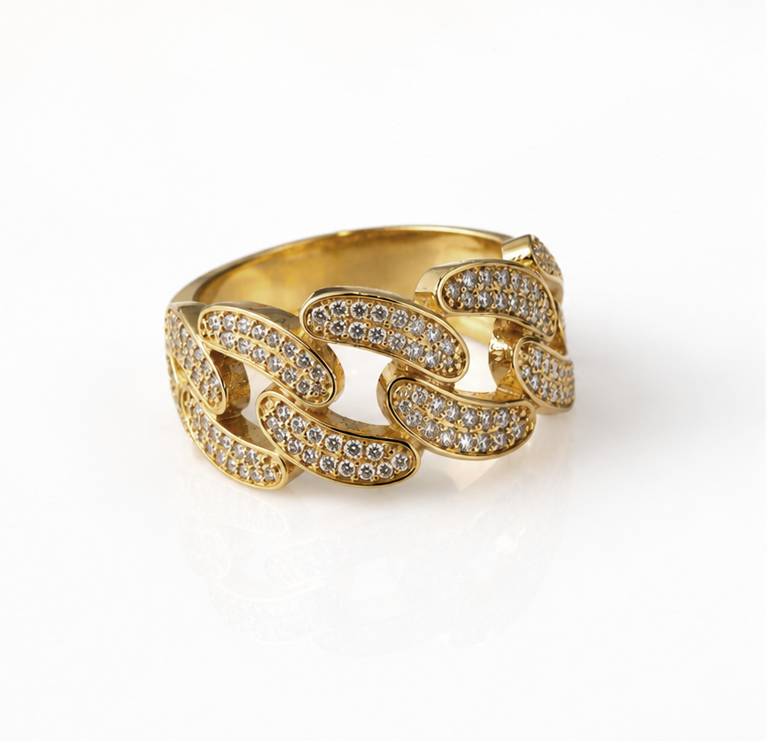 9ct Yellow Gold Interwoven CZ Men’s Ring – Bold Statement Design