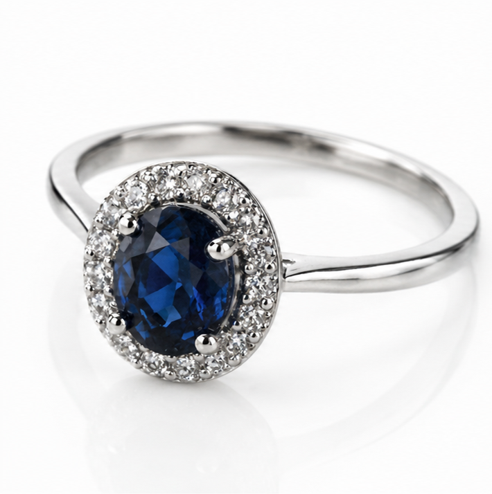 9ct White Gold Blue Sapphire & Diamond Cluster Ring
