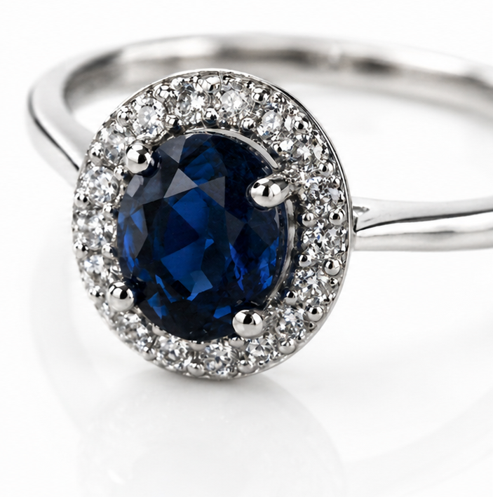 9ct White Gold Blue Sapphire & Diamond Cluster Ring