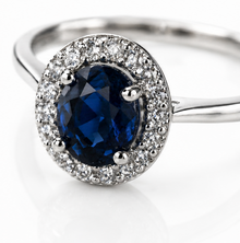9ct White Gold Blue Sapphire & Diamond Cluster Ring