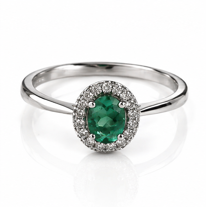 9ct White Gold Emerald & Diamond Cluster Ring