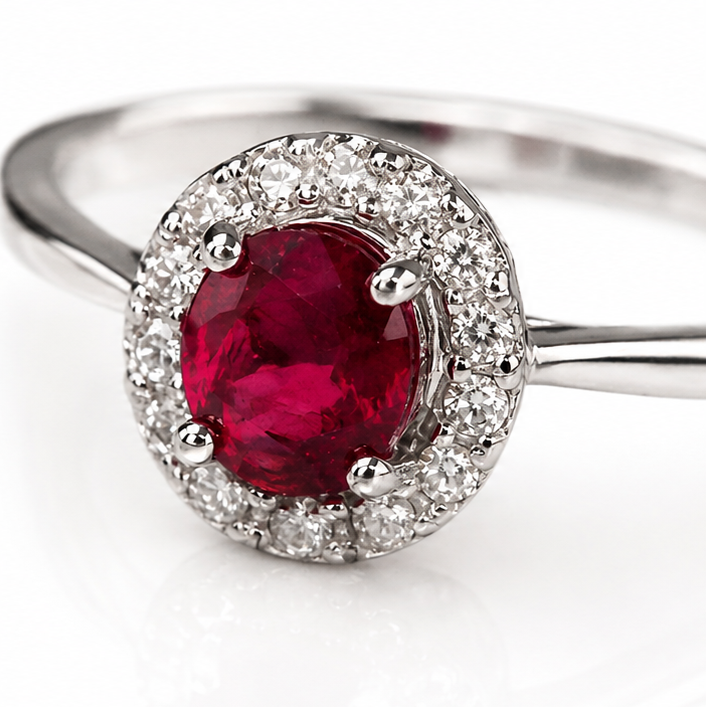 9ct White Gold Ruby & Diamond Cluster Ring