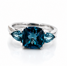 9ct White Gold London Blue Topaz Trillogy Ring