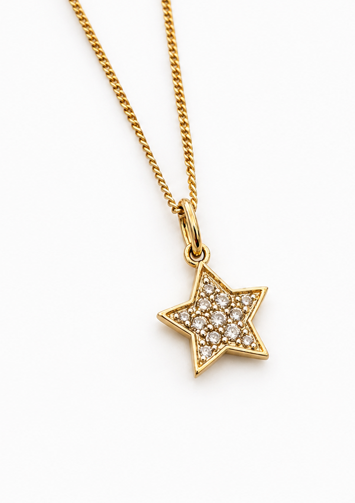 9ct Yellow Gold Diamond Star Pendant Necklace