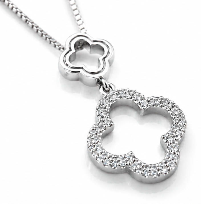 9ct White Gold 0.10ct Diamond Quatrefoil Pendant