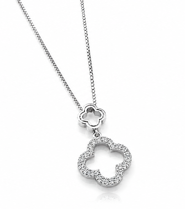 9ct White Gold 0.10ct Diamond Quatrefoil Pendant