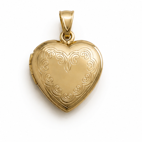 9ct Gold Heart Locket Pendant Engraved Design