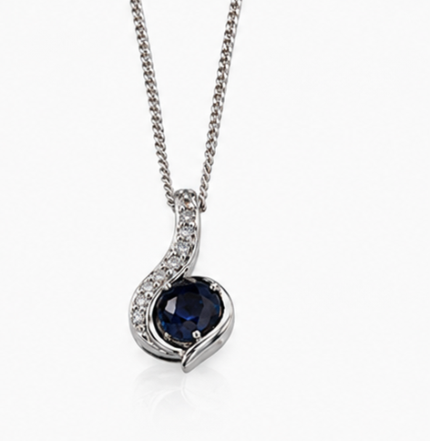Blue Sapphire & Diamond Swirl Necklace set - 9ct White Gold