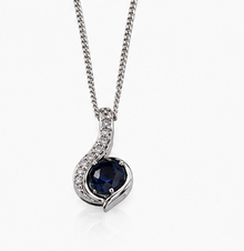 Blue Sapphire & Diamond Swirl Necklace set - 9ct White Gold