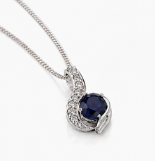 Blue Sapphire & Diamond Swirl Necklace set - 9ct White Gold
