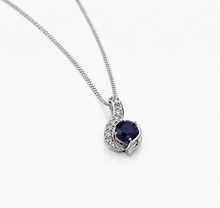 Blue Sapphire & Diamond Swirl Necklace set - 9ct White Gold