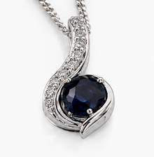 Blue Sapphire & Diamond Swirl Necklace set - 9ct White Gold