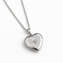 Sterling Silver Heart Locket Pendant Necklace - Starburst Details