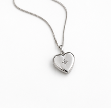Sterling Silver Heart Locket Pendant Necklace - Starburst Details