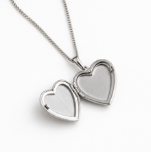 Sterling Silver Heart Locket Pendant Necklace - Starburst Details