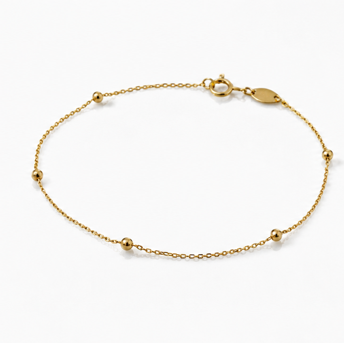 9ct Gold Ball Station Charm Bracelet - 2mm