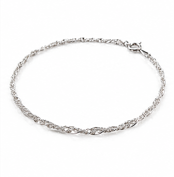 Sterling Silver Twisted Chain Charm Bracelet