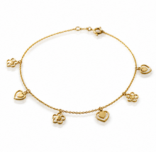 9ct Gold Heart & Flower Charm Bracelet - Delicate Charm Bracelet in Yellow Gold.
