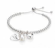 Sterling silver Heart Charm Bracelet with Pearl - Engravable