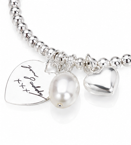 Sterling silver Heart Charm Bracelet with Pearl - Engravable