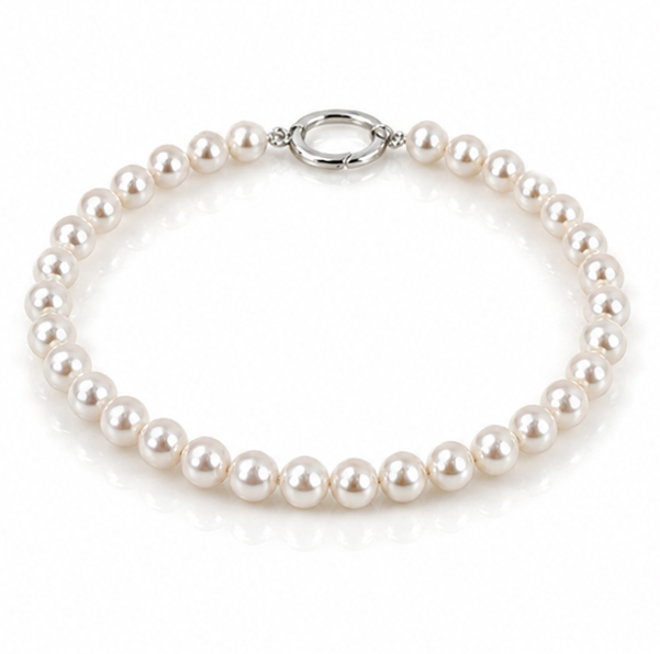 White Pearl Bracelet in Sterling Silver - Elegant Charm Link Design