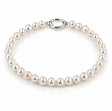 White Pearl Bracelet in Sterling Silver - Elegant Charm Link Design