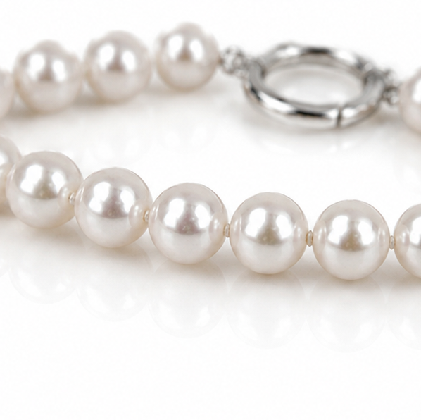 White Pearl Bracelet in Sterling Silver - Elegant Charm Link Design