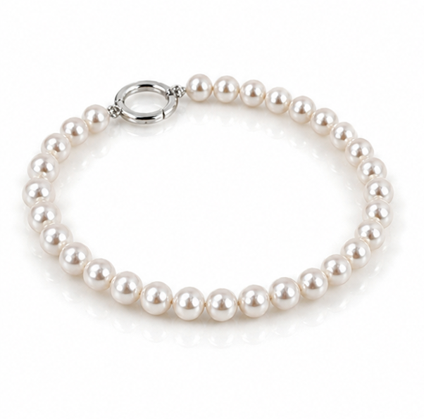 White Pearl Bracelet in Sterling Silver - Elegant Charm Link Design