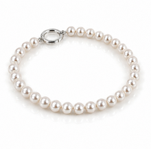 White Pearl Bracelet in Sterling Silver - Elegant Charm Link Design