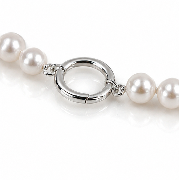 White Pearl Bracelet in Sterling Silver - Elegant Charm Link Design
