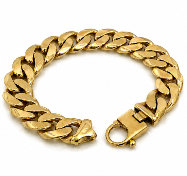 9ct Yellow Gold Heavy Flat Curb Bracelet (94g) 17mm Statement Piece