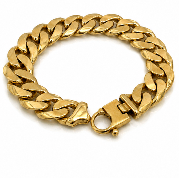 9ct Yellow Gold Heavy Flat Curb Bracelet (94g) 17mm Statement Piece