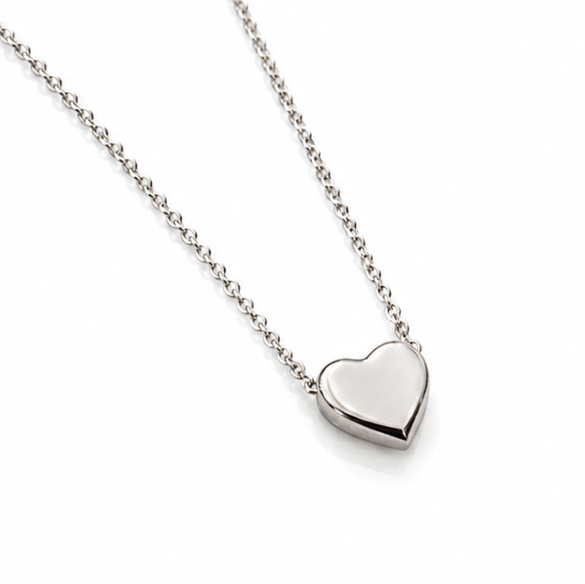 Sterling Silver Heart Pendant Necklace – Polished Love Necklace (42–44cm Adjustable)