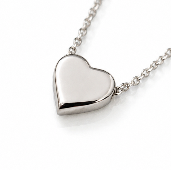 Sterling Silver Heart Pendant Necklace – Polished Love Necklace (42–44cm Adjustable)
