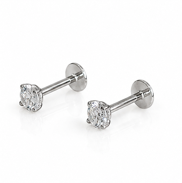 Sterling Silver CZ Labret Stud Earring – Flat Back Cartilage Helix Tragus Piercing