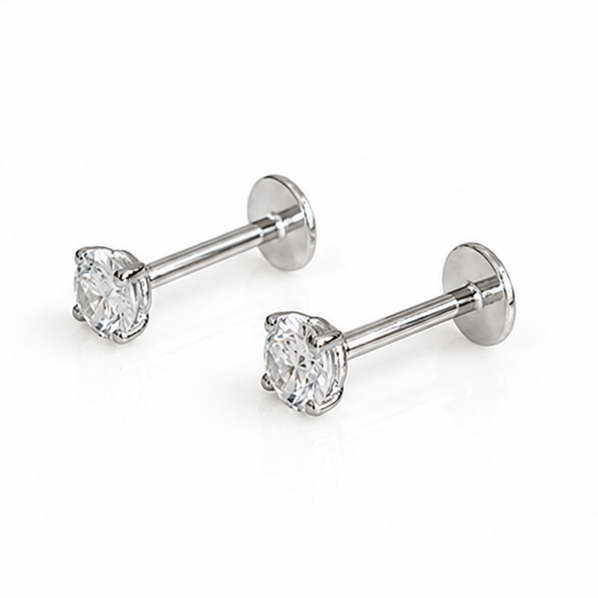 Sterling Silver CZ Labret Stud Earring – Flat Back Cartilage Helix Tragus Piercing